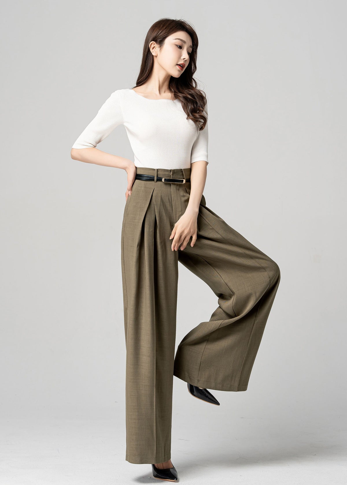 Ingrid Olive Linen Wide-Leg Pants — view 5