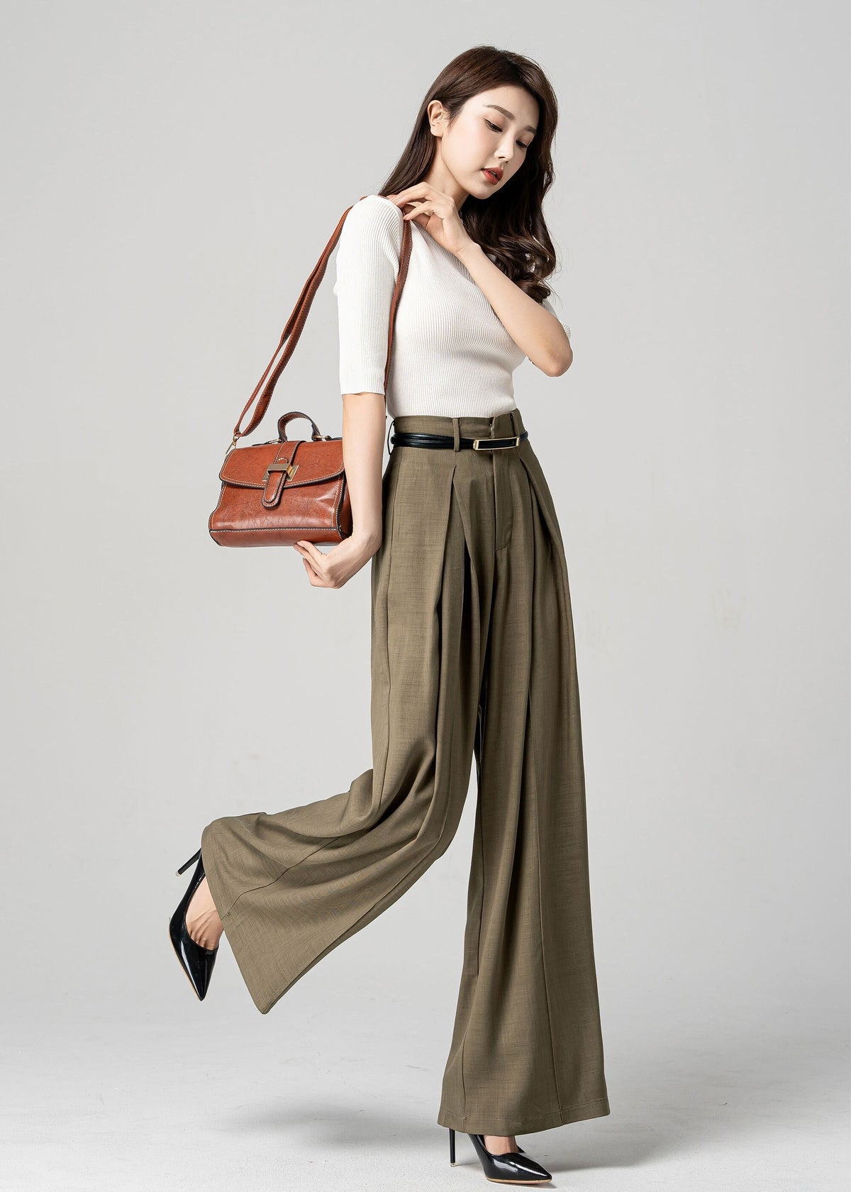 Ingrid Olive Linen Wide-Leg Pants — view 3