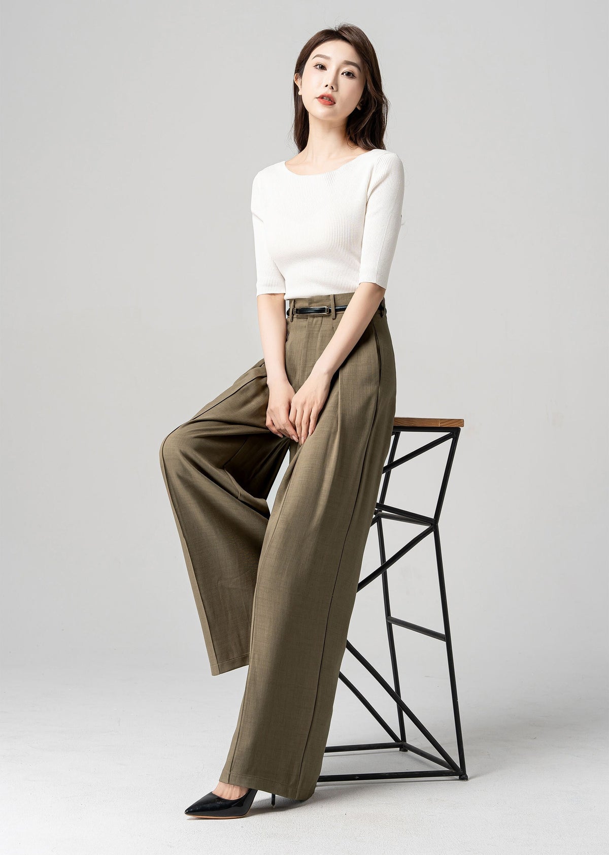 Ingrid Olive Linen Wide-Leg Pants — view 2