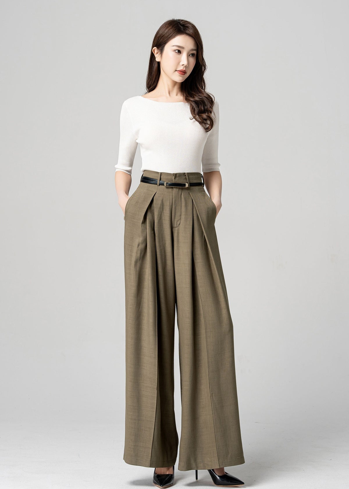 Ingrid Olive Linen Wide-Leg Pants — Arthur's Sportswear