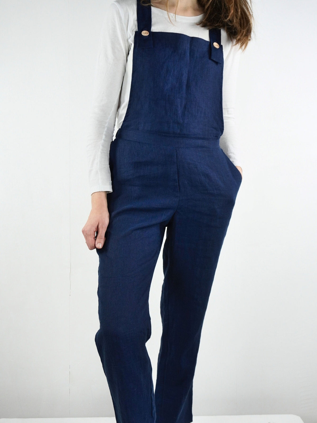Bea Navy Linen Overalls — view 4
