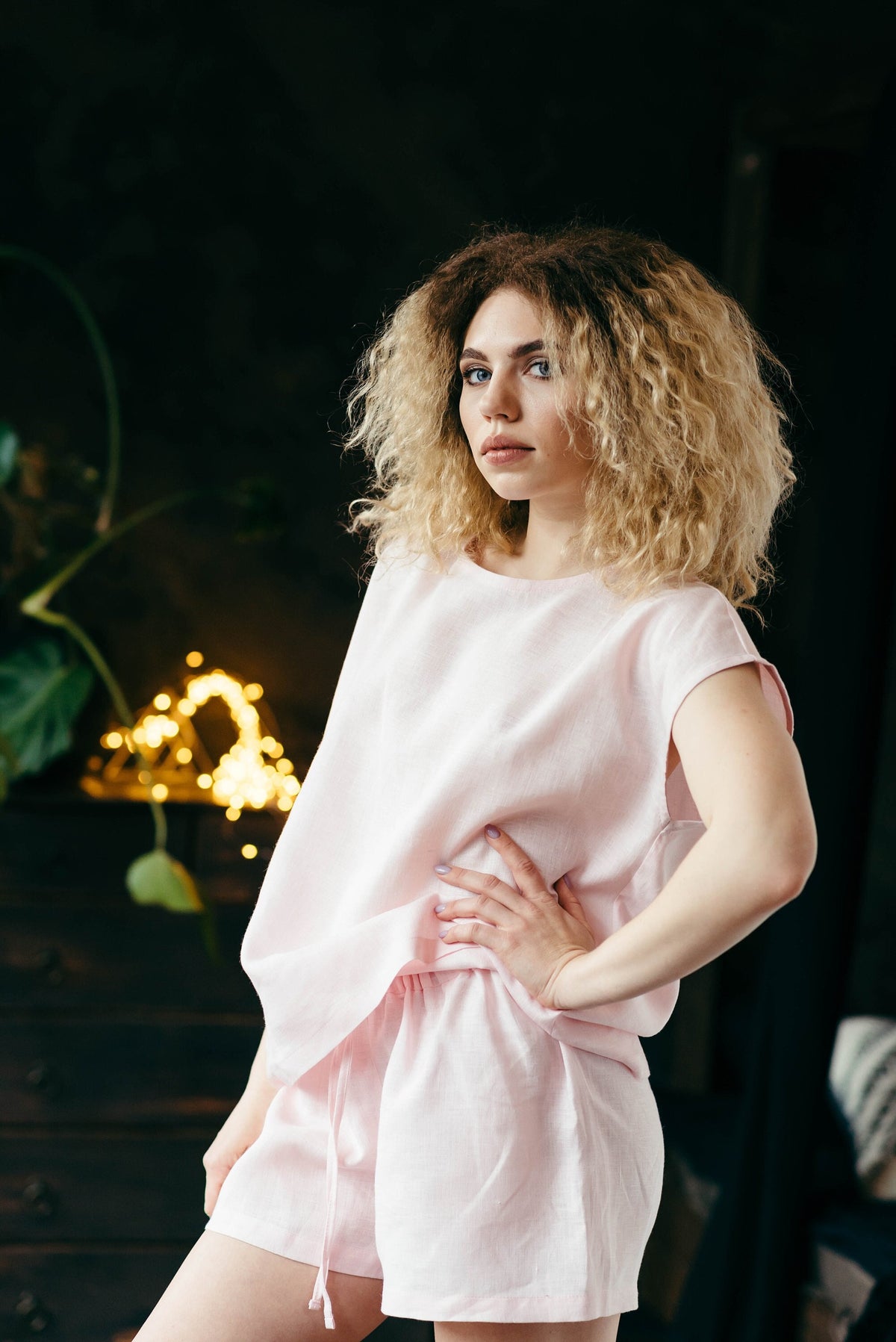 Rhea Pink Linen Shorts Set — Arthur's Sportswear