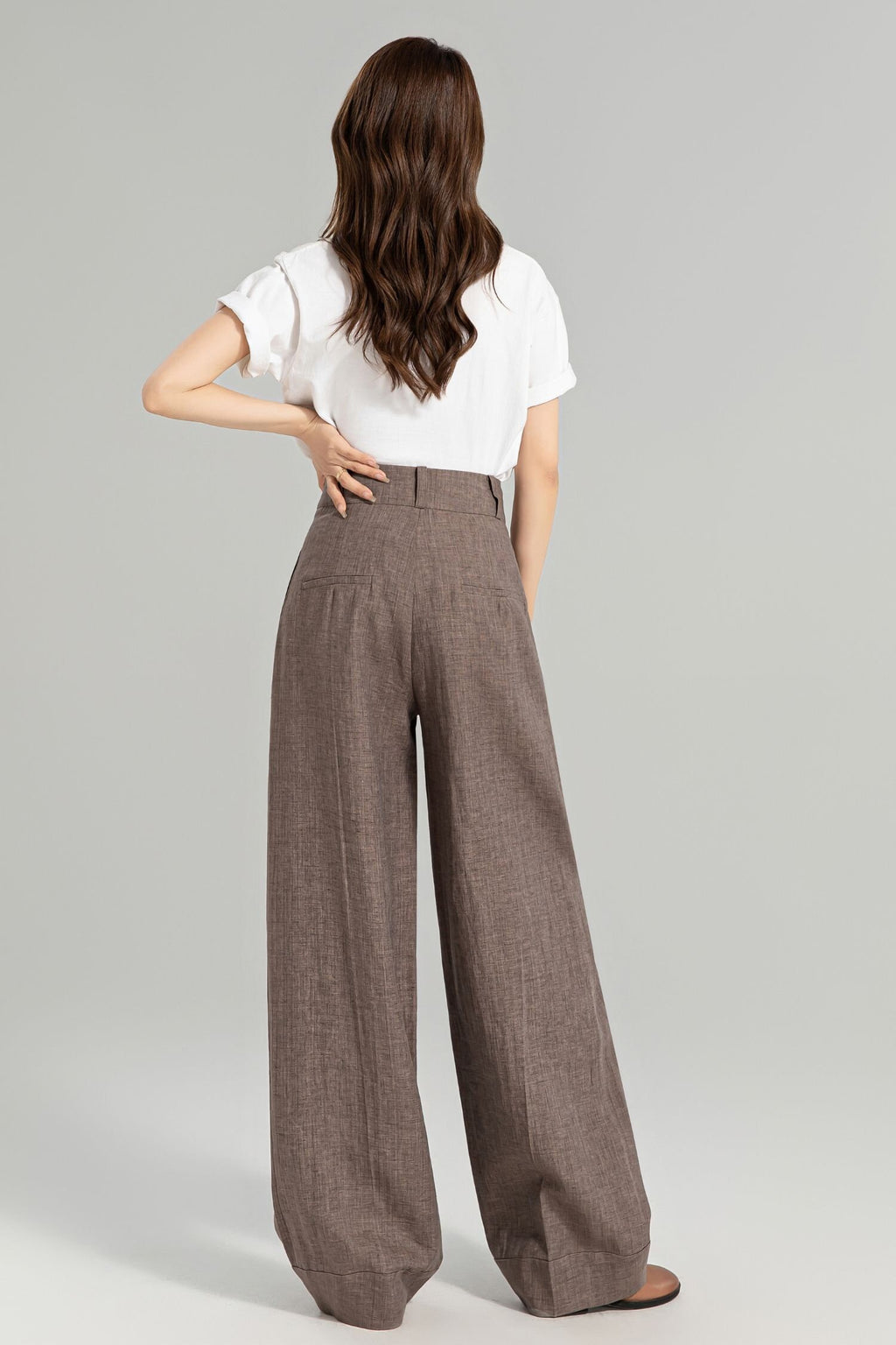 Paloma Brown Linen Wide-Leg Pants — view 3