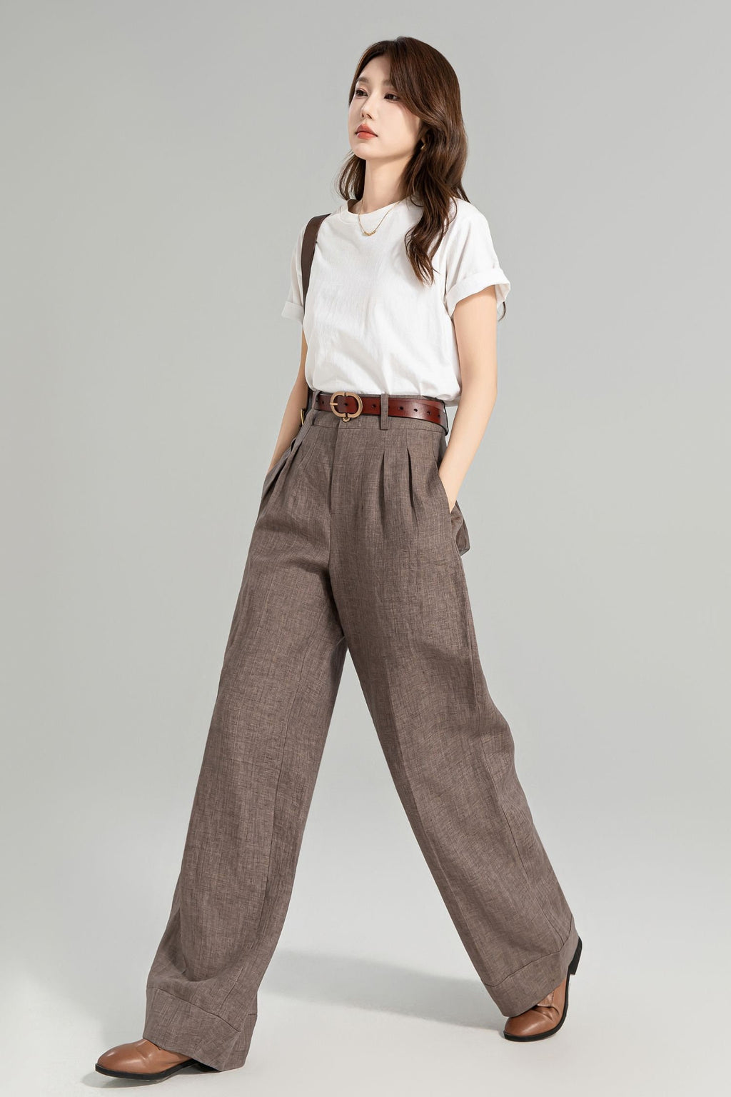 Paloma Brown Linen Wide-Leg Pants — view 6