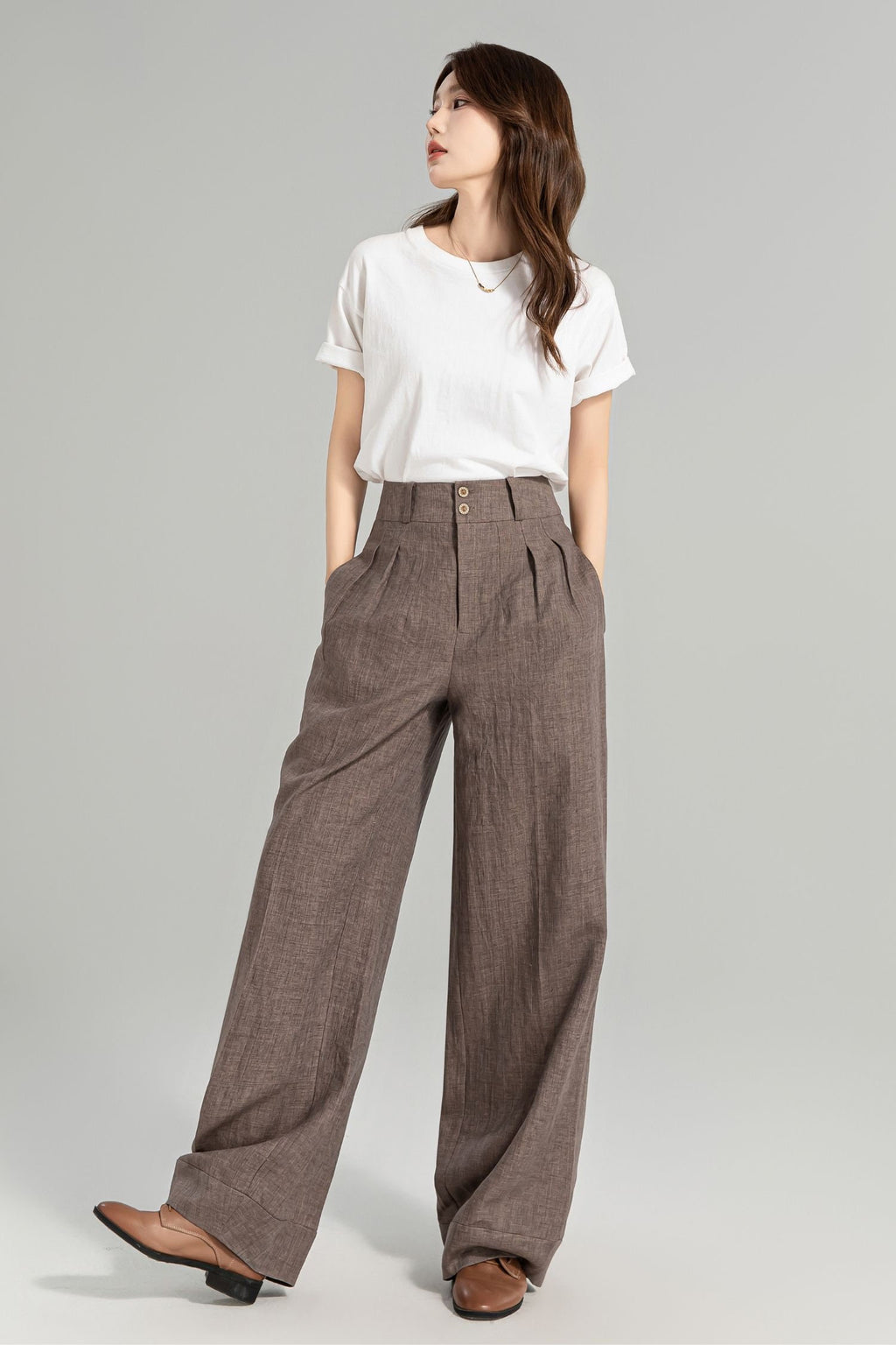 Paloma Brown Linen Wide-Leg Pants — view 2