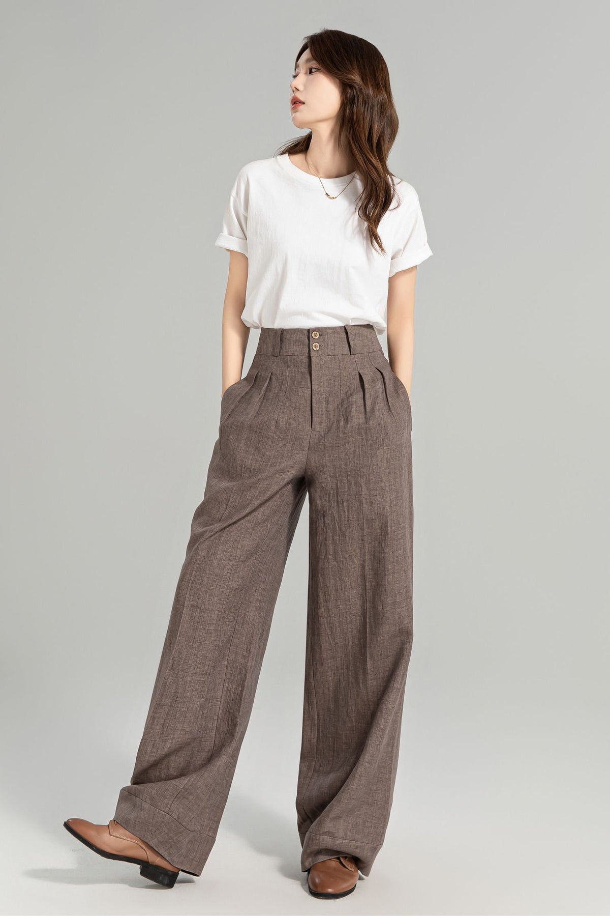 Paloma Brown Linen Wide-Leg Pants — view 2