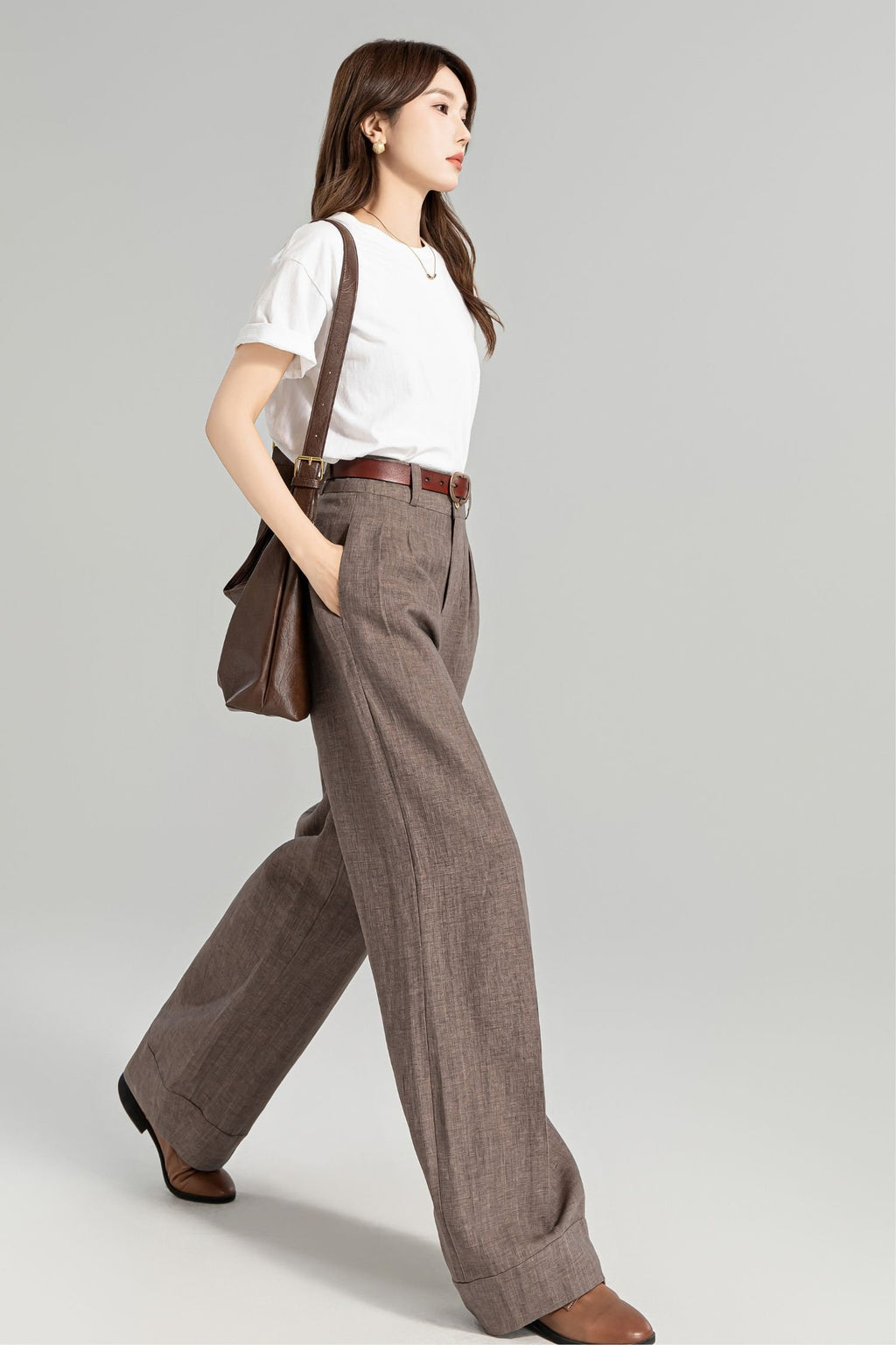 Paloma Brown Linen Wide-Leg Pants — view 5