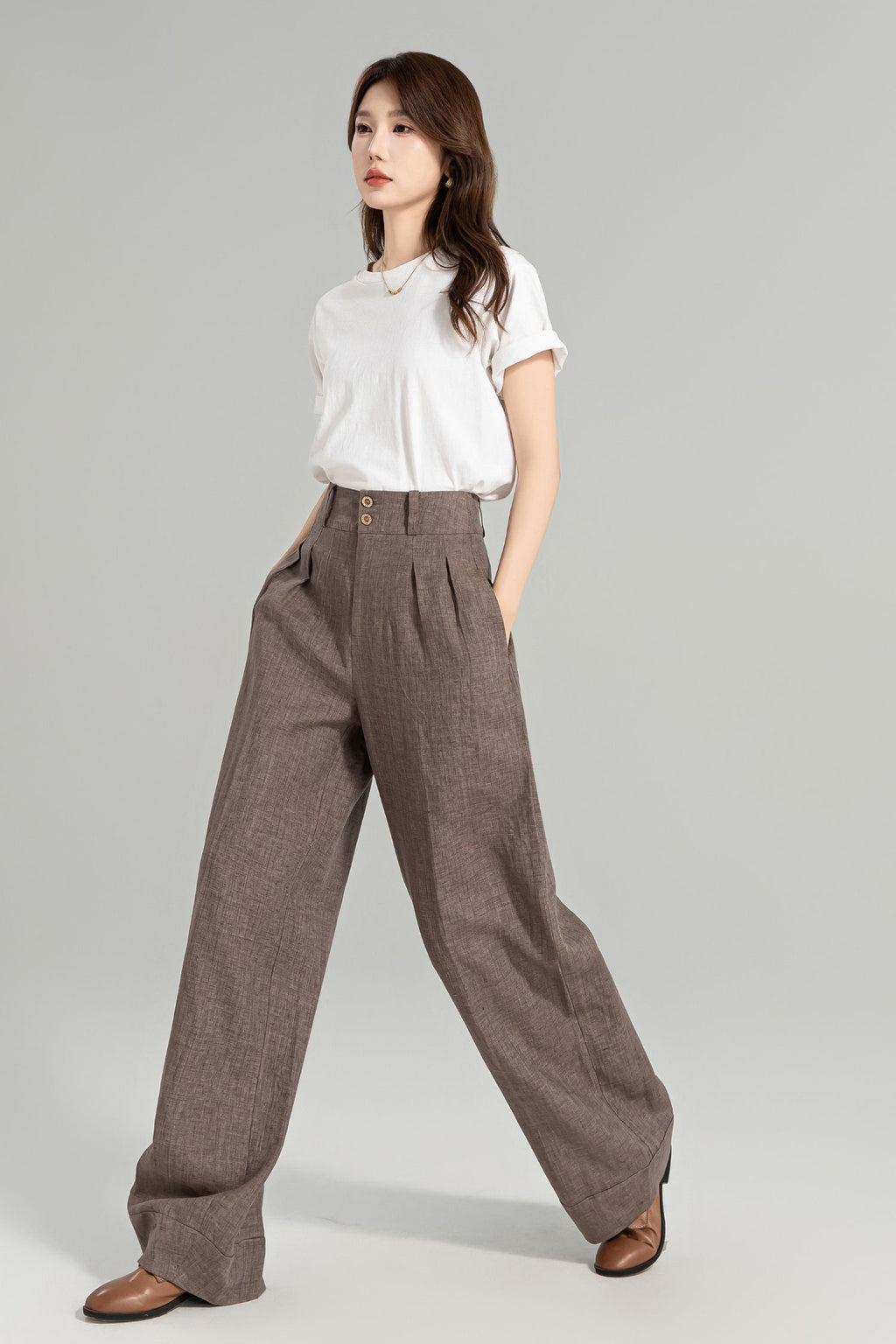Paloma Brown Linen Wide-Leg Pants — view 4