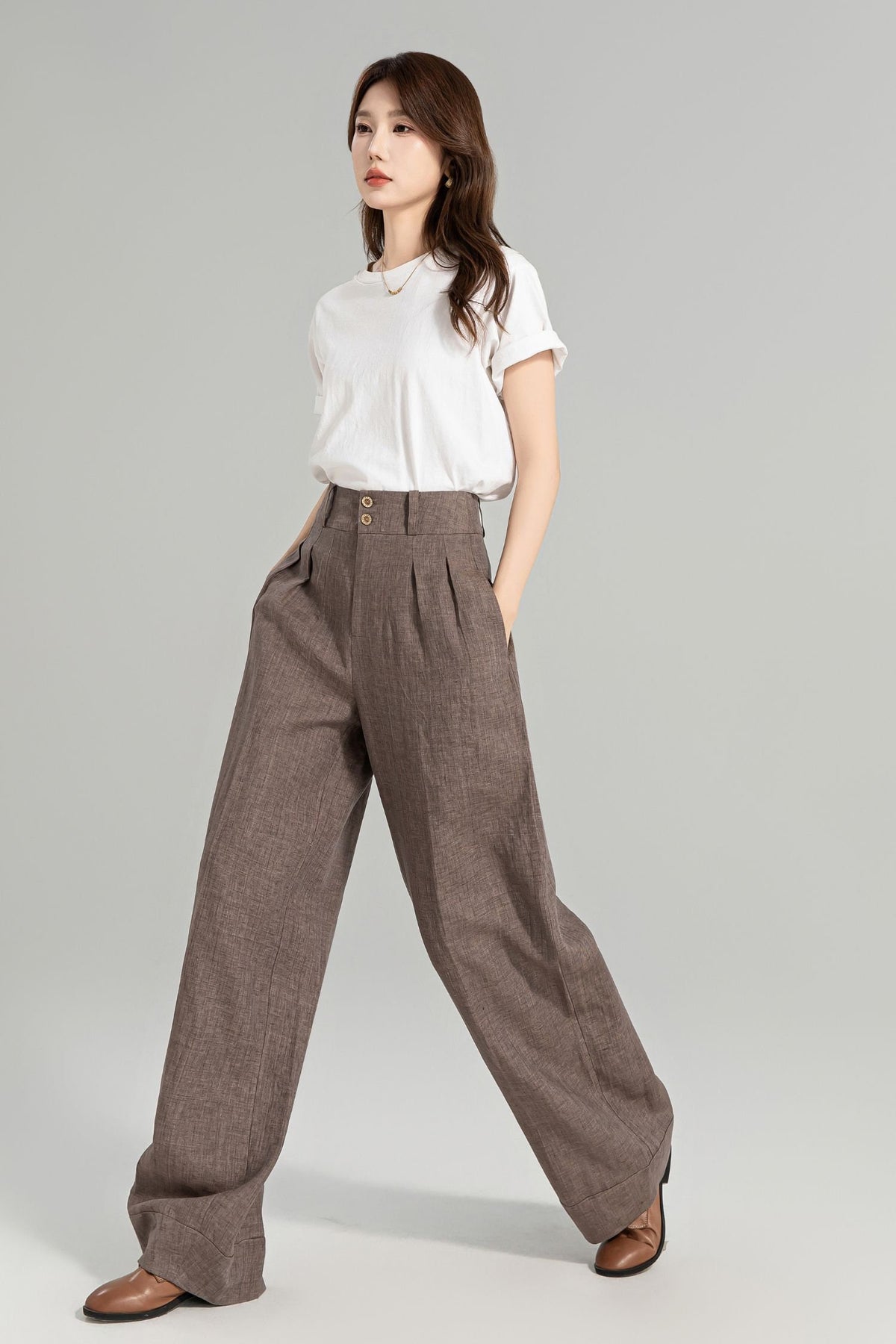 Paloma Brown Linen Wide-Leg Pants — view 4
