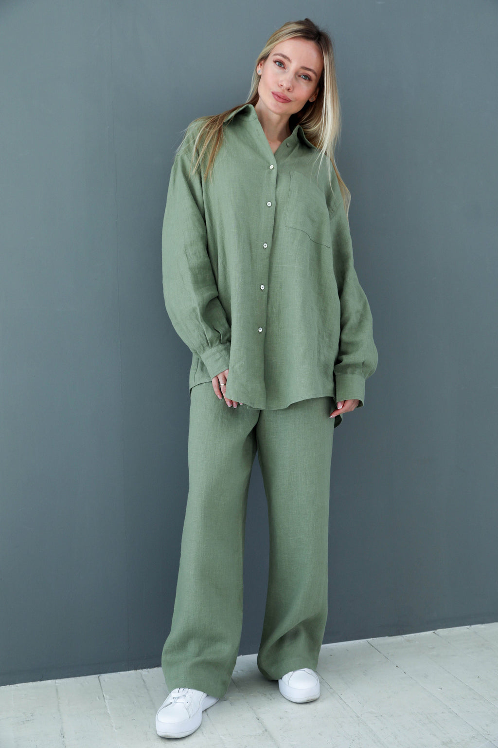 Coco Green Linen Oversized Two-Piece Set — view 4