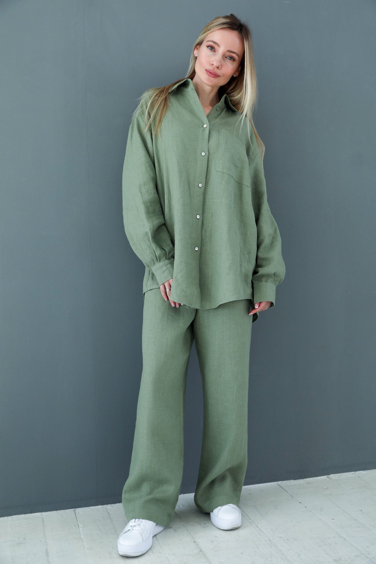 Coco Green Linen Oversized Two-Piece Set — view 4