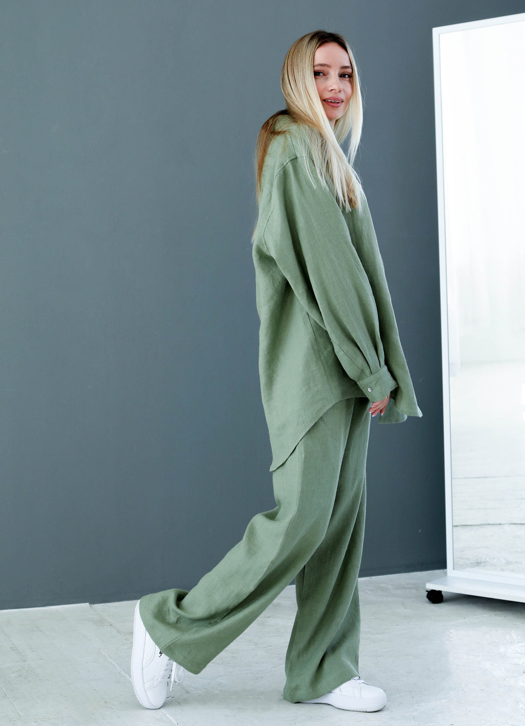 Coco Green Linen Oversized Two-Piece Set — view 3