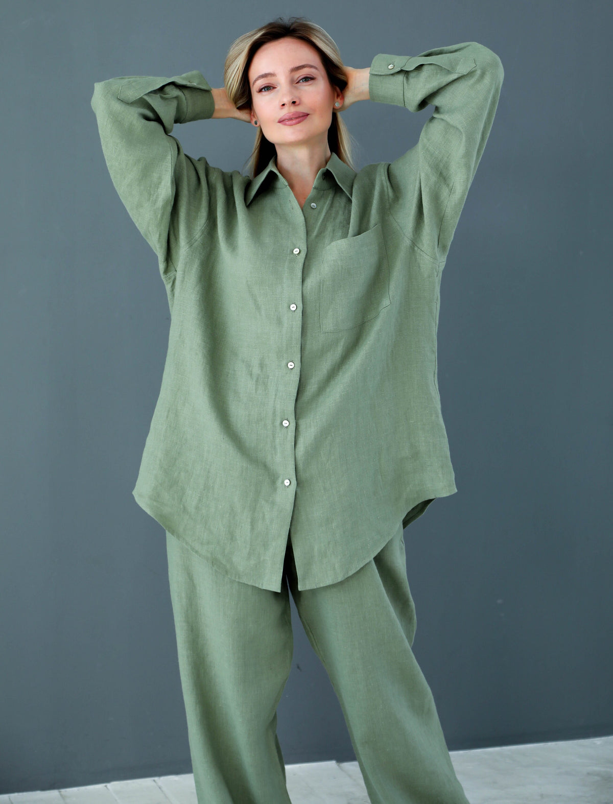 Coco Green Linen Oversized Two-Piece Set — view 5