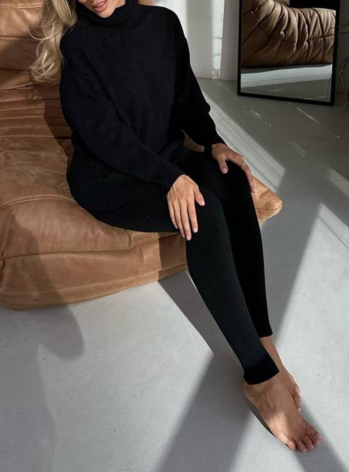 Elena Black Knit Oversized Sweater — view 4