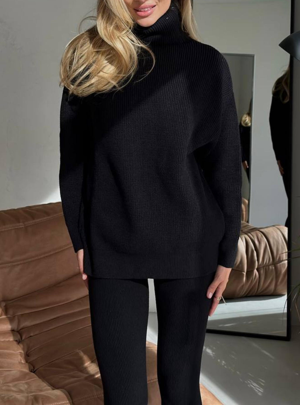 Elena Black Knit Oversized Sweater — view 6