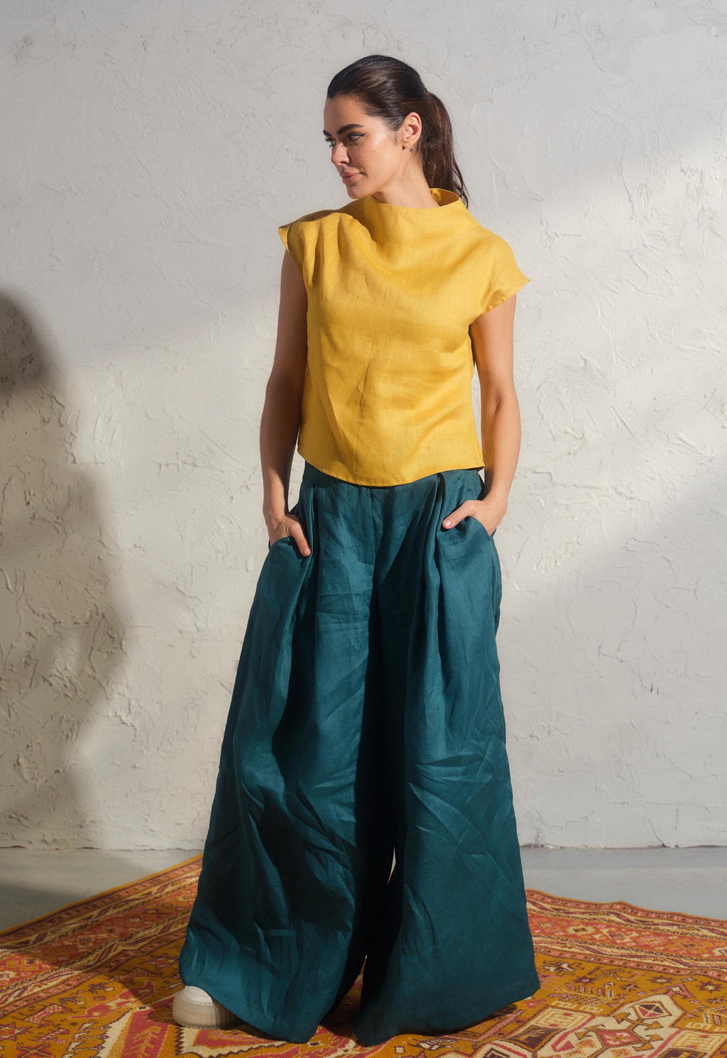 Zelda Mustard Linen Top — view 4
