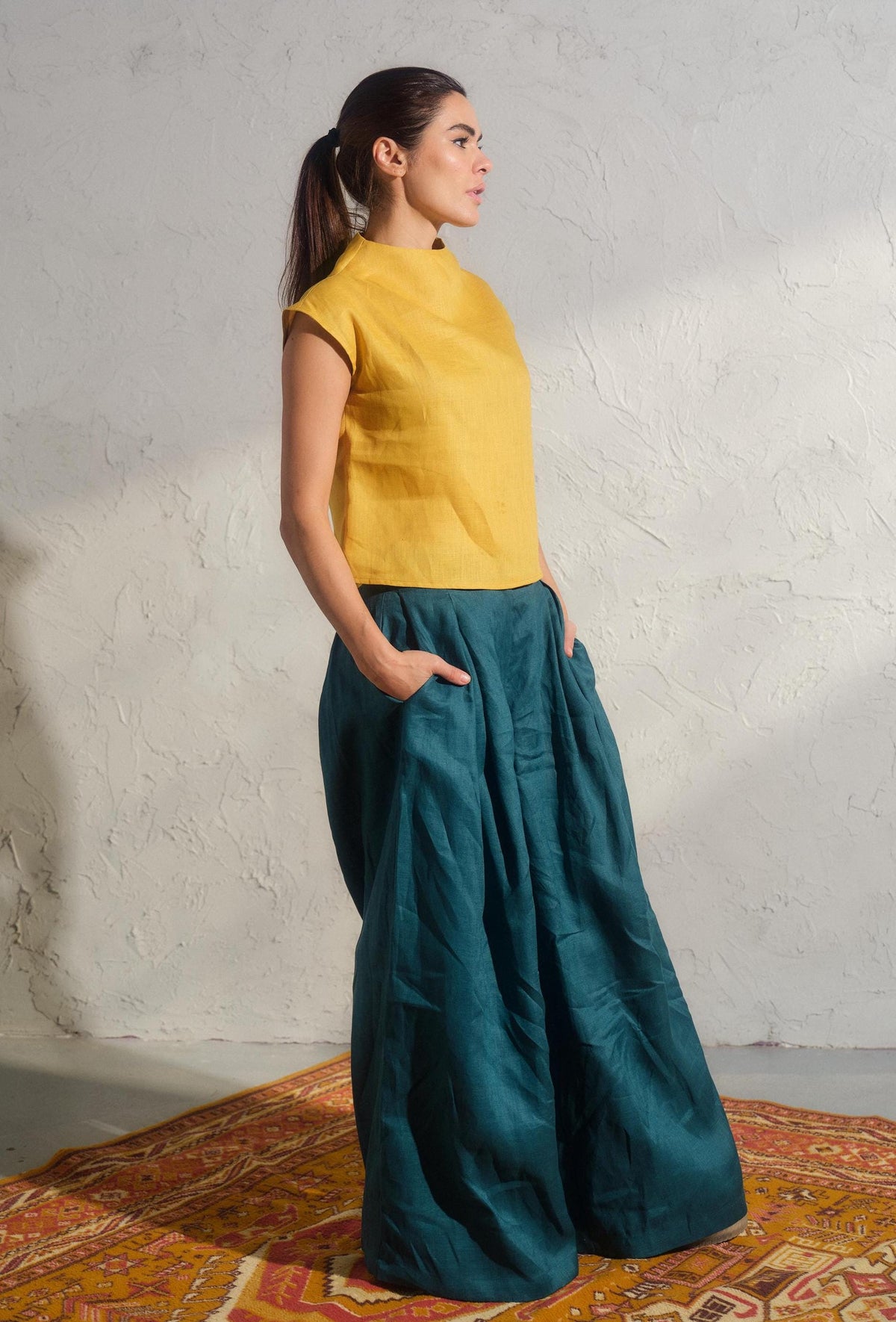 Zelda Mustard Linen Top — view 5