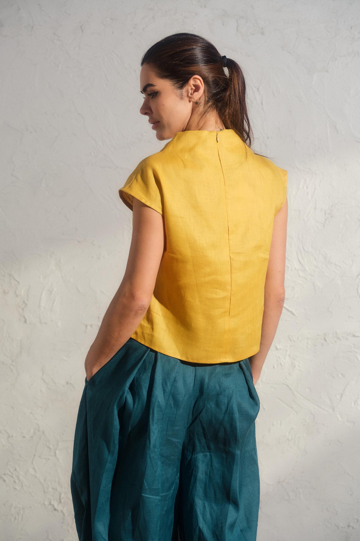 Zelda Mustard Linen Top — view 3