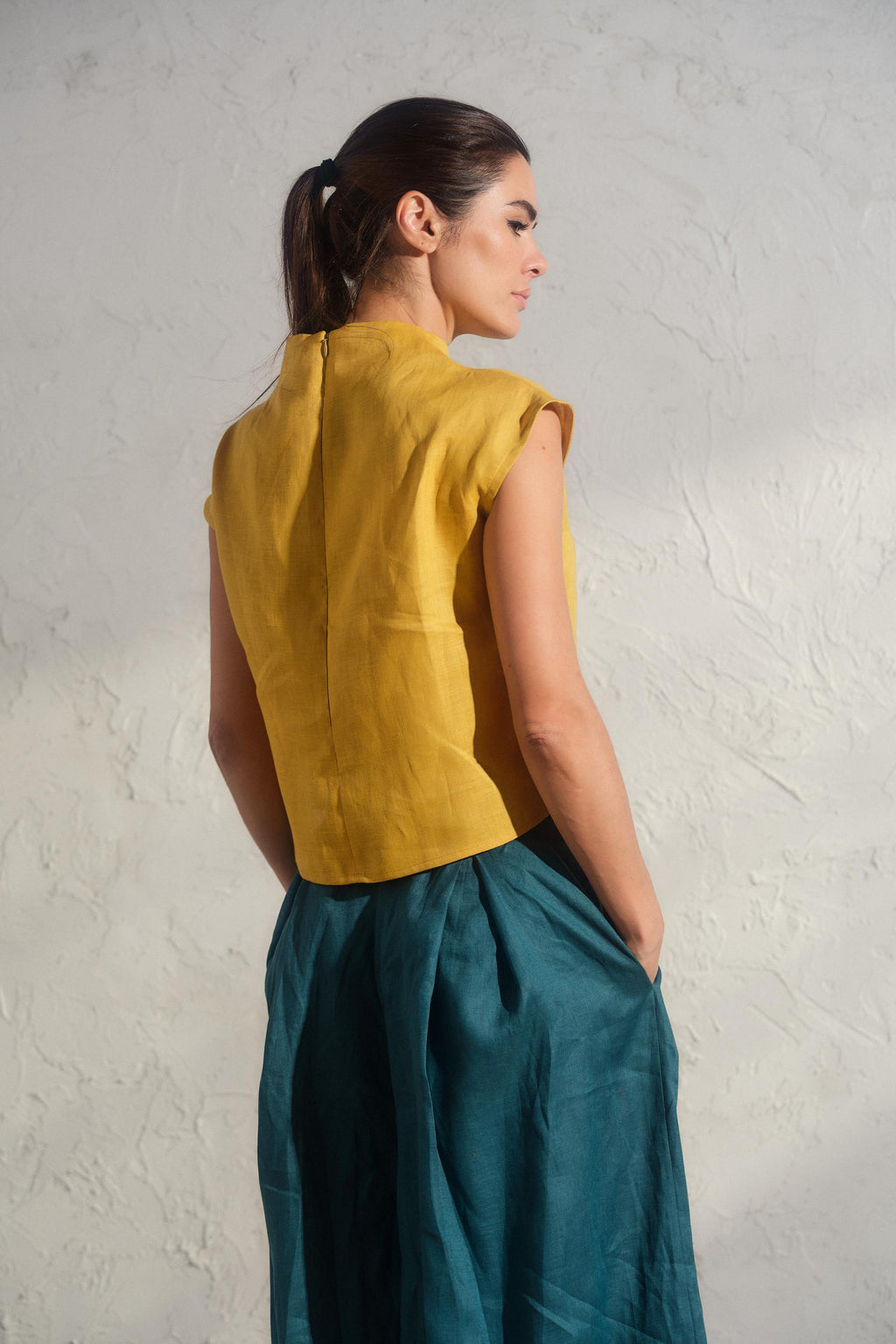 Zelda Mustard Linen Top — view 2