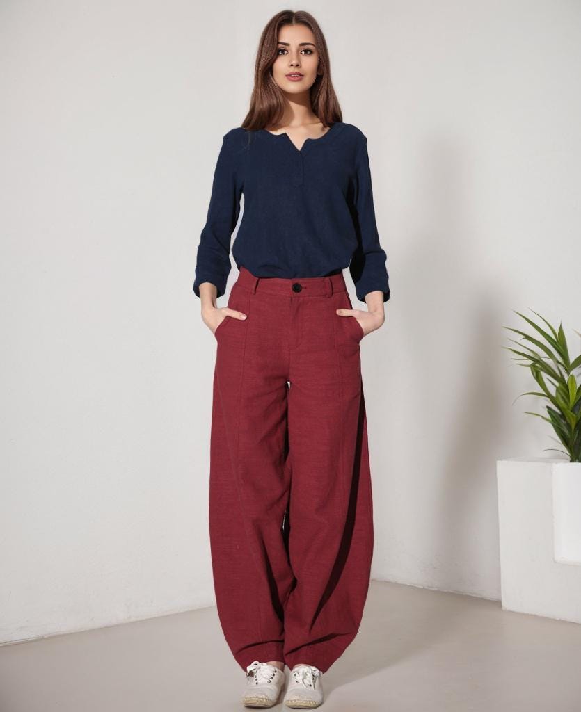 Gia Red Linen Wide-Leg Pants — view 2