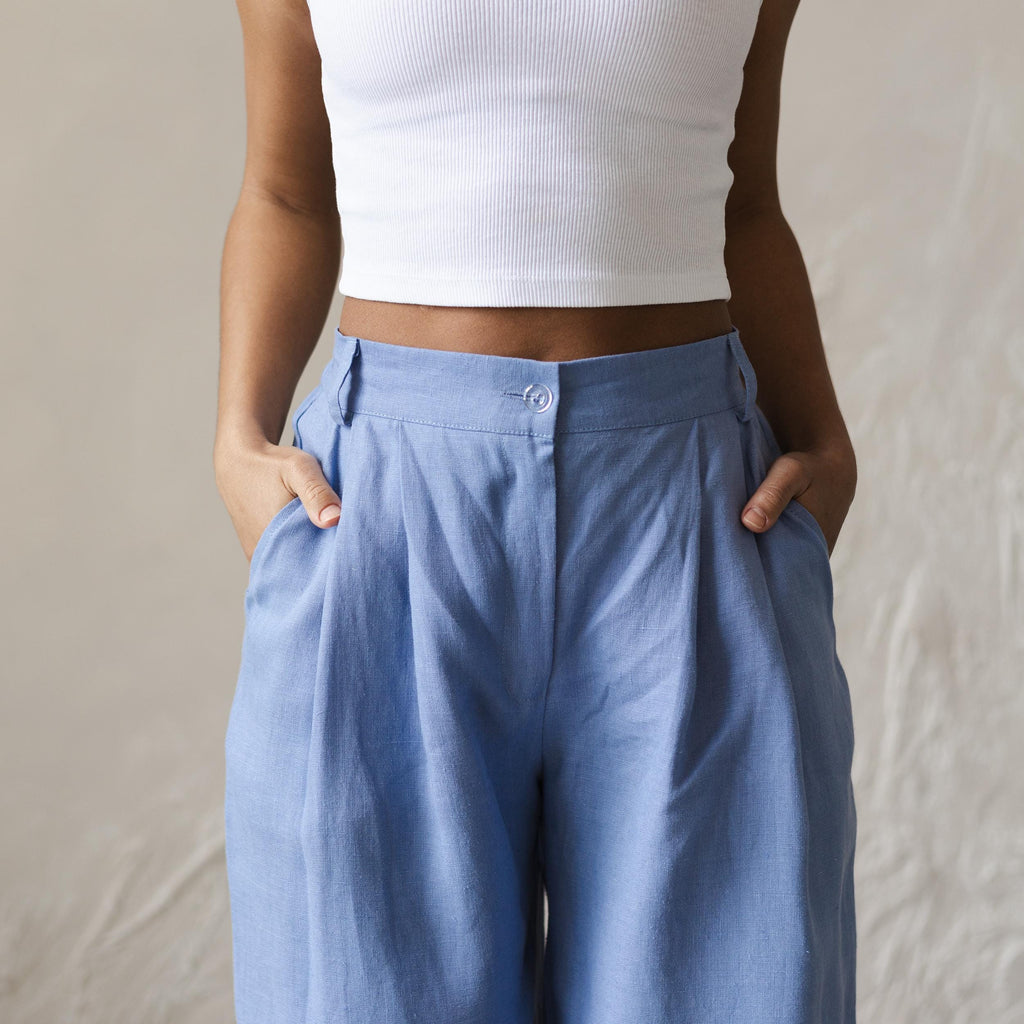 Pia Burgundy Linen Wide-Leg Pants — view 3