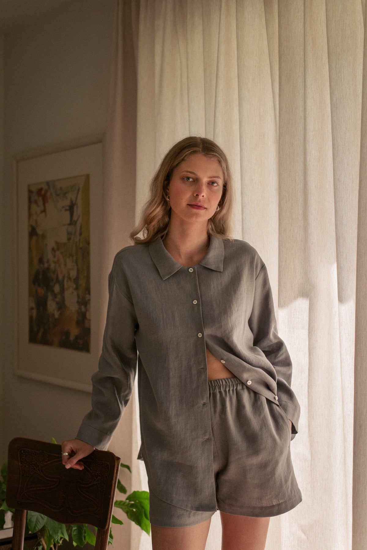 Una Gray Linen Shorts Set — Arthur's Sportswear