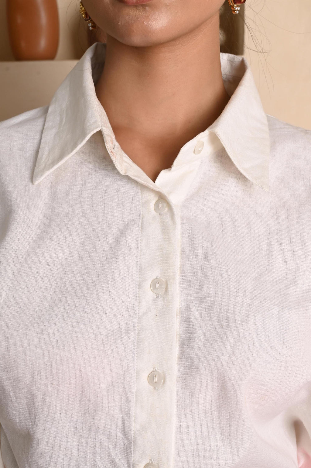 Delia Ivory Linen Button-Down Top — view 2