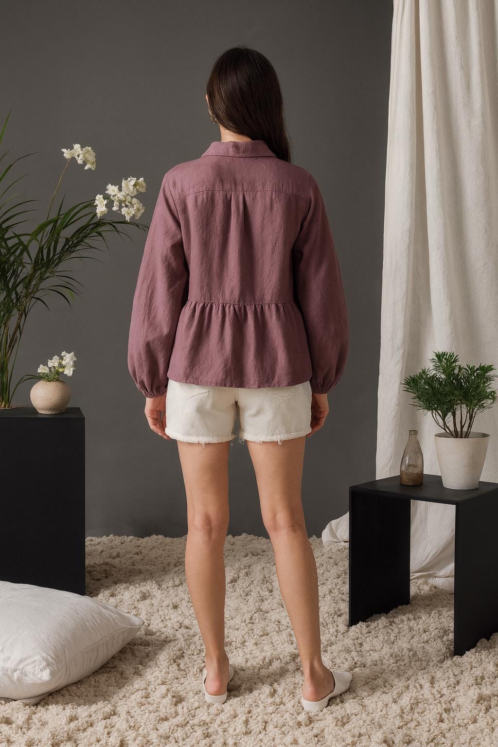 Trixie Pink Linen Button-Down Shirt — view 3