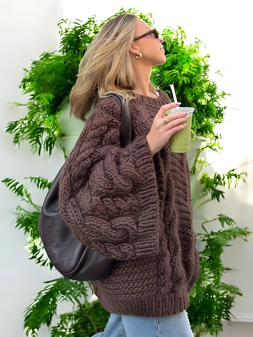 Yara Brown Knit Oversized Sweater — view 6