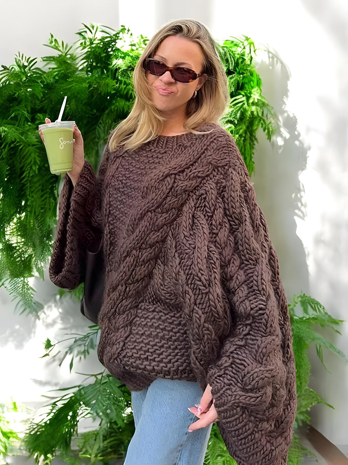 Yara Brown Knit Oversized Sweater — view 5