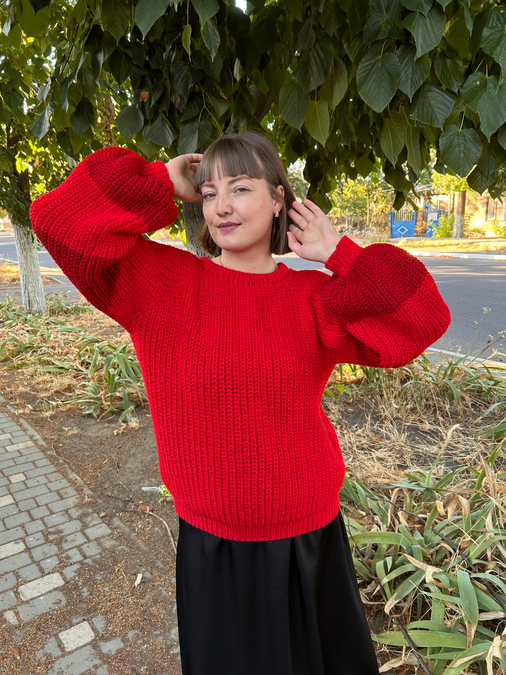Yvette Red Wool Chunky Sweater — view 3