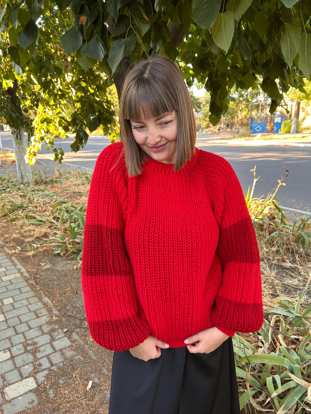 Yvette Red Wool Chunky Sweater — view 2