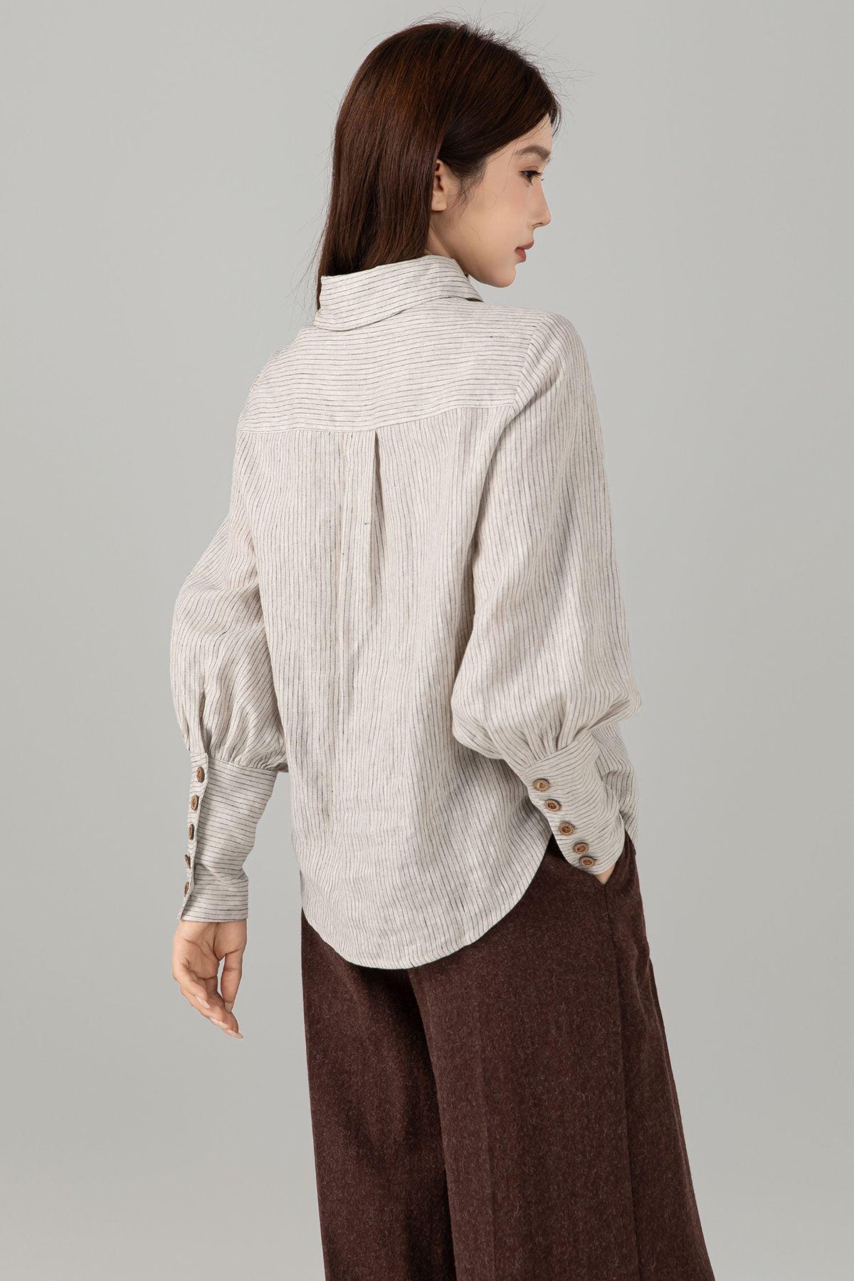 Orla Striped Linen Button-Down Top — view 6