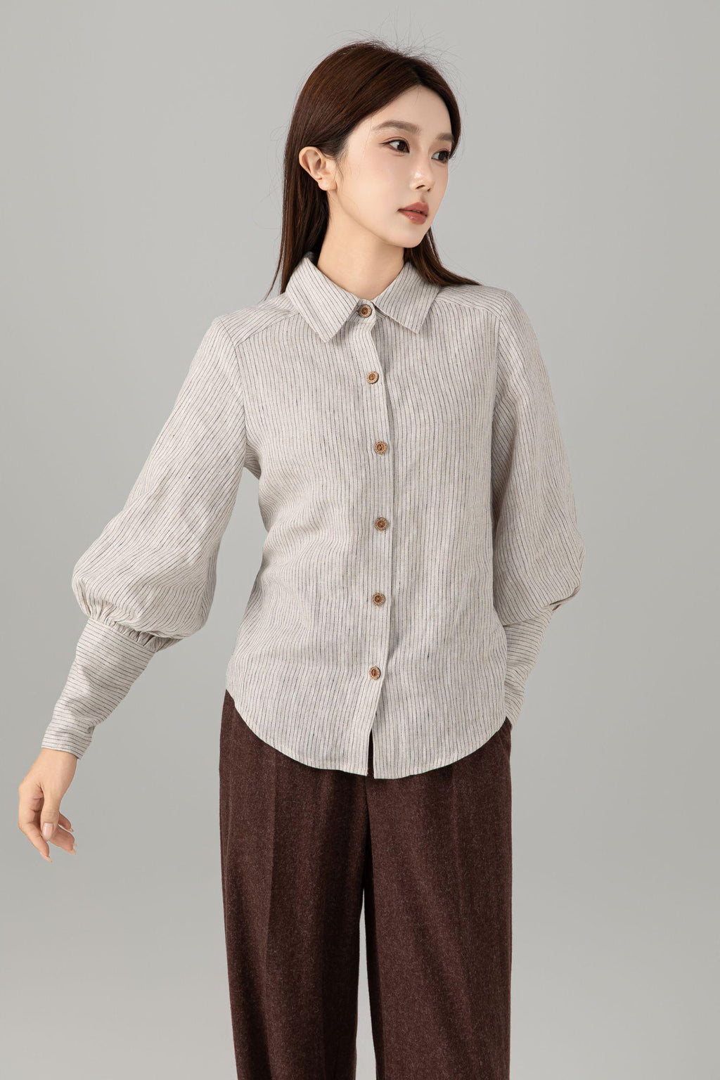 Orla Striped Linen Button-Down Top — view 2