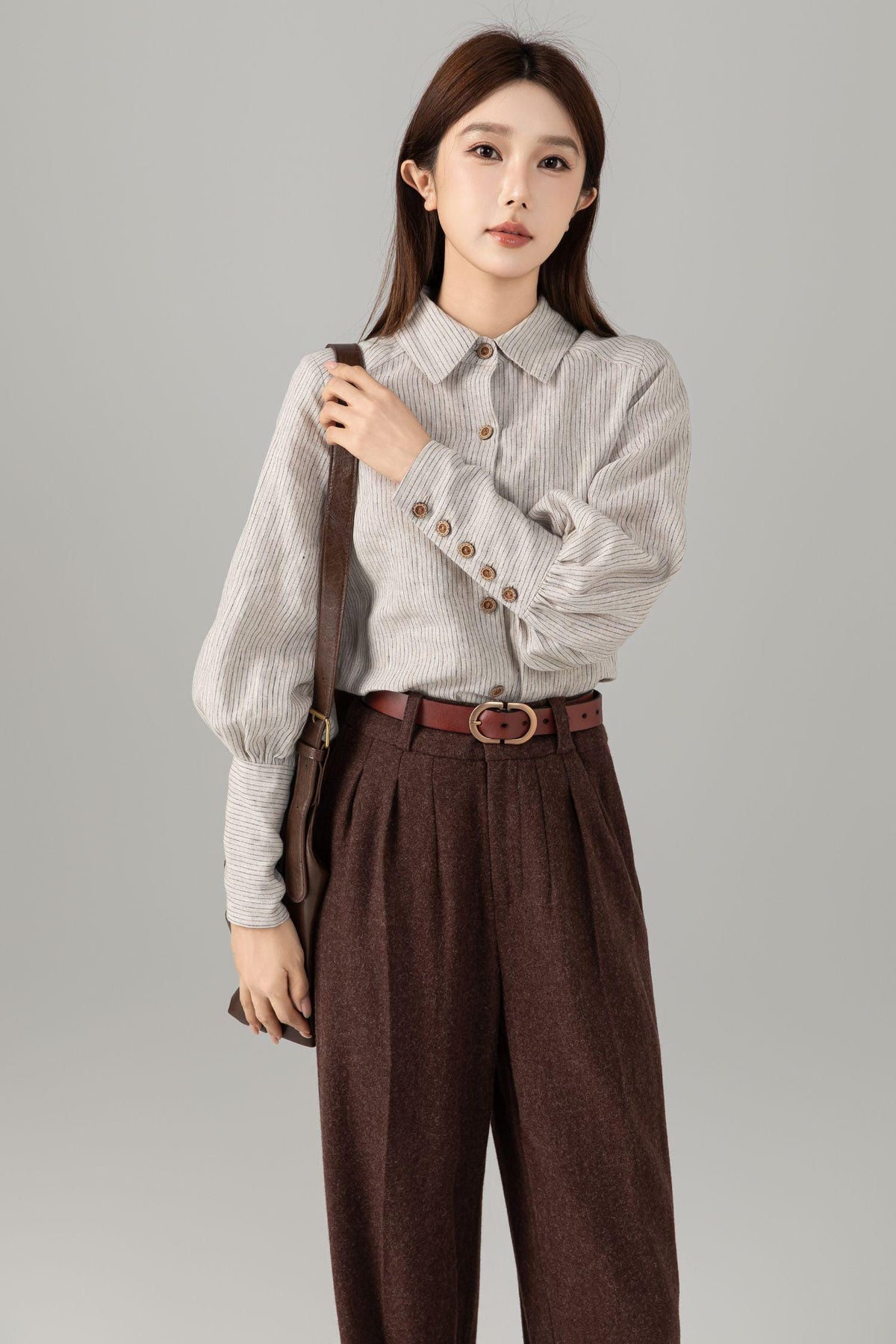 Orla Striped Linen Button-Down Top — view 5