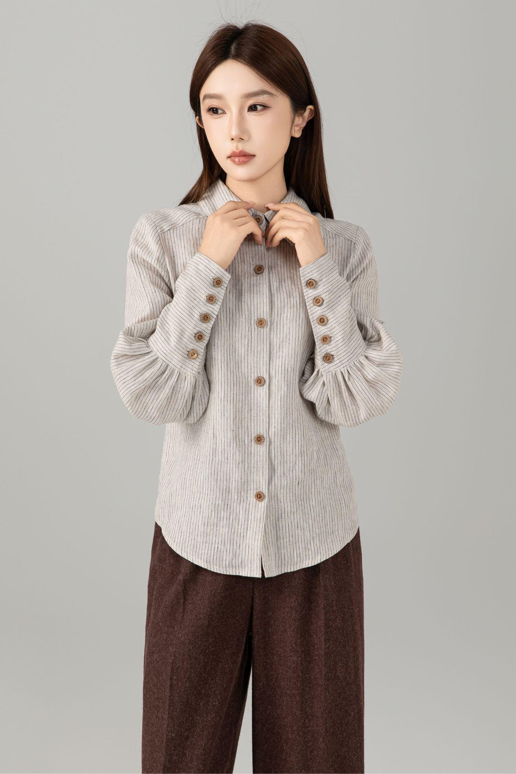 Orla Striped Linen Button-Down Top — view 4