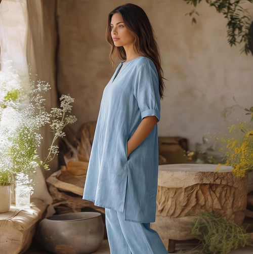 Blair Light Blue Linen Tunic Two-Piece Set — Arthur's Sportswear