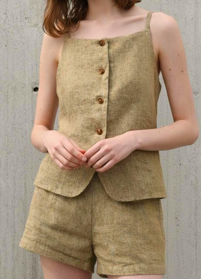 Sage Khaki Linen Shorts Set — view 3