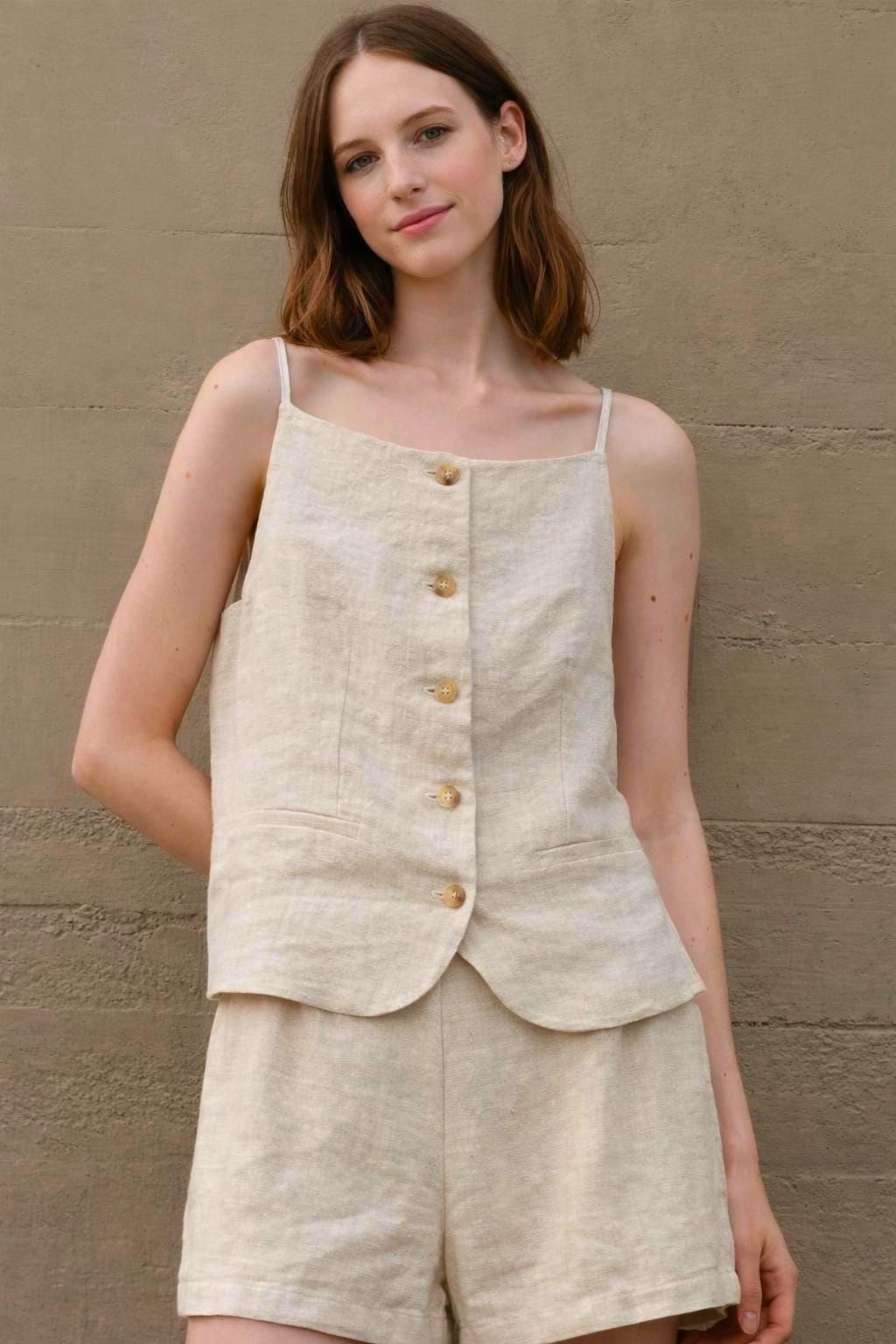 Sage Khaki Linen Shorts Set — view 6
