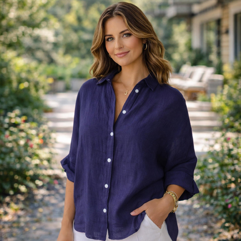 Piper Olive Linen Button-Down Top — view 5