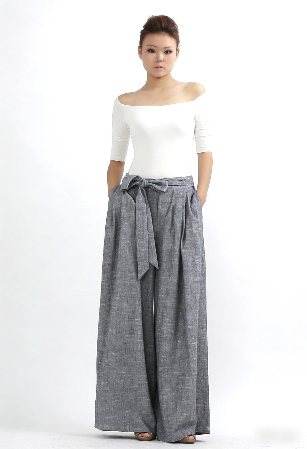 Hattie Gray Linen Wide-Leg Pants — view 5