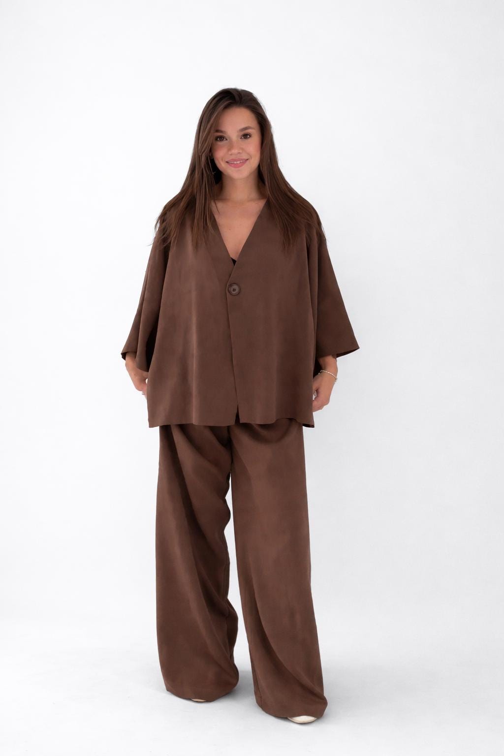 Stella Brown Linen Wide-Leg Two-Piece Set — view 5
