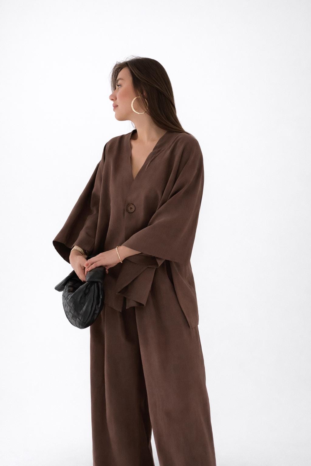 Stella Brown Linen Wide-Leg Two-Piece Set — view 4