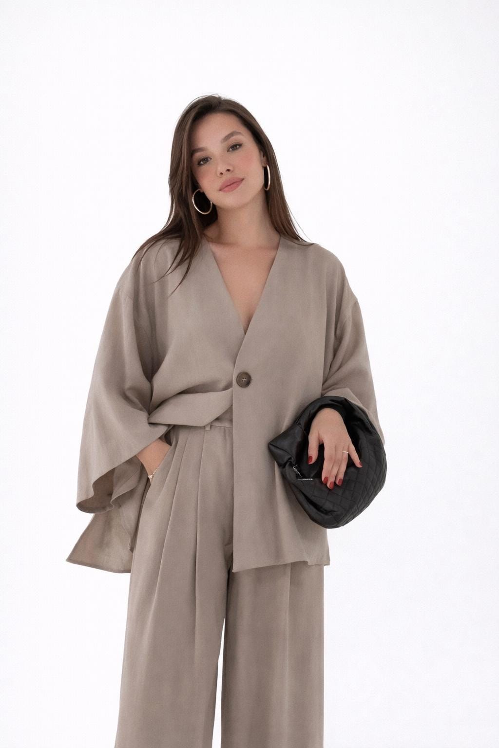 Stella Brown Linen Wide-Leg Two-Piece Set — Arthur's Sportswear