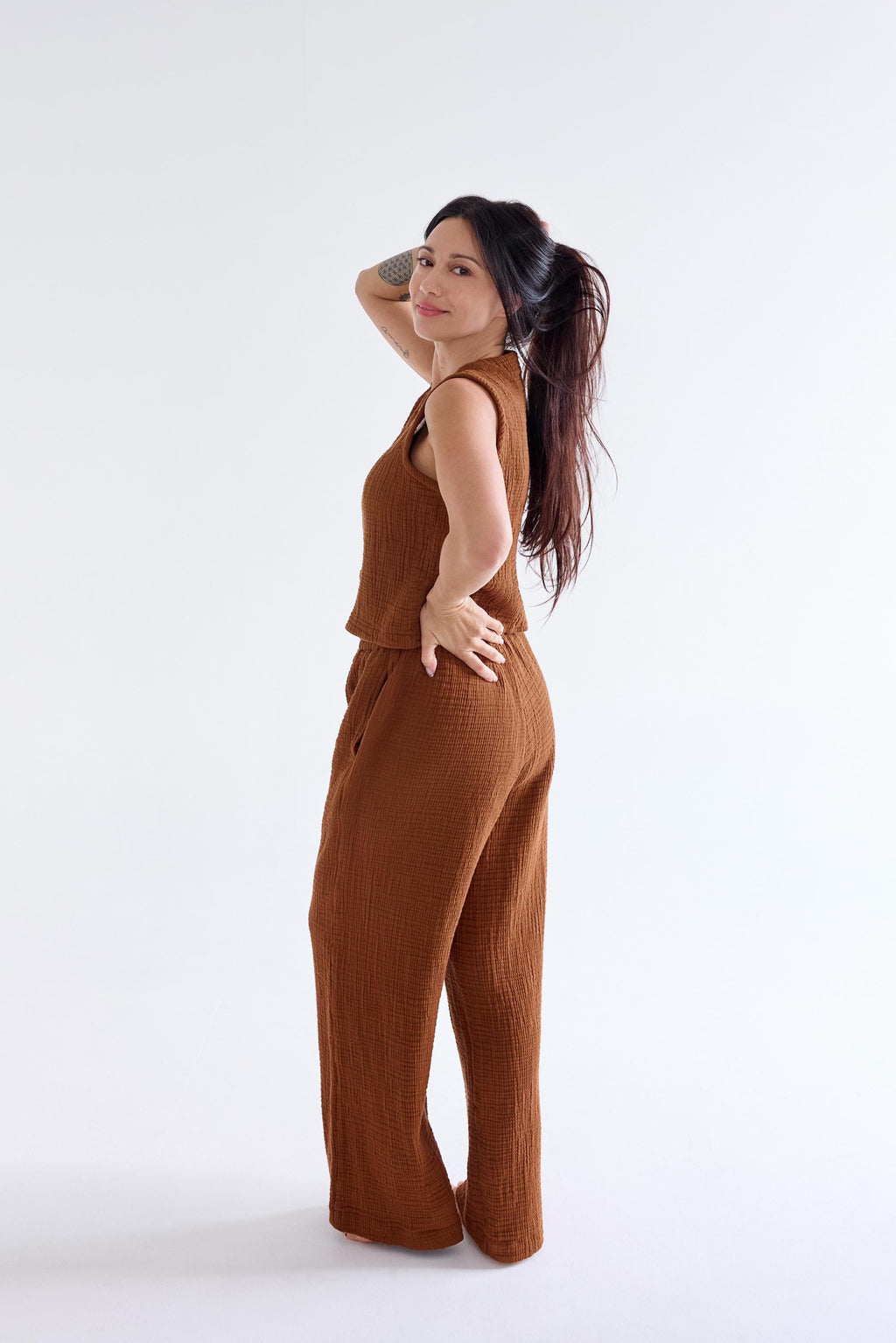 Inez Ivory Cotton Wide-Leg Pants — view 6