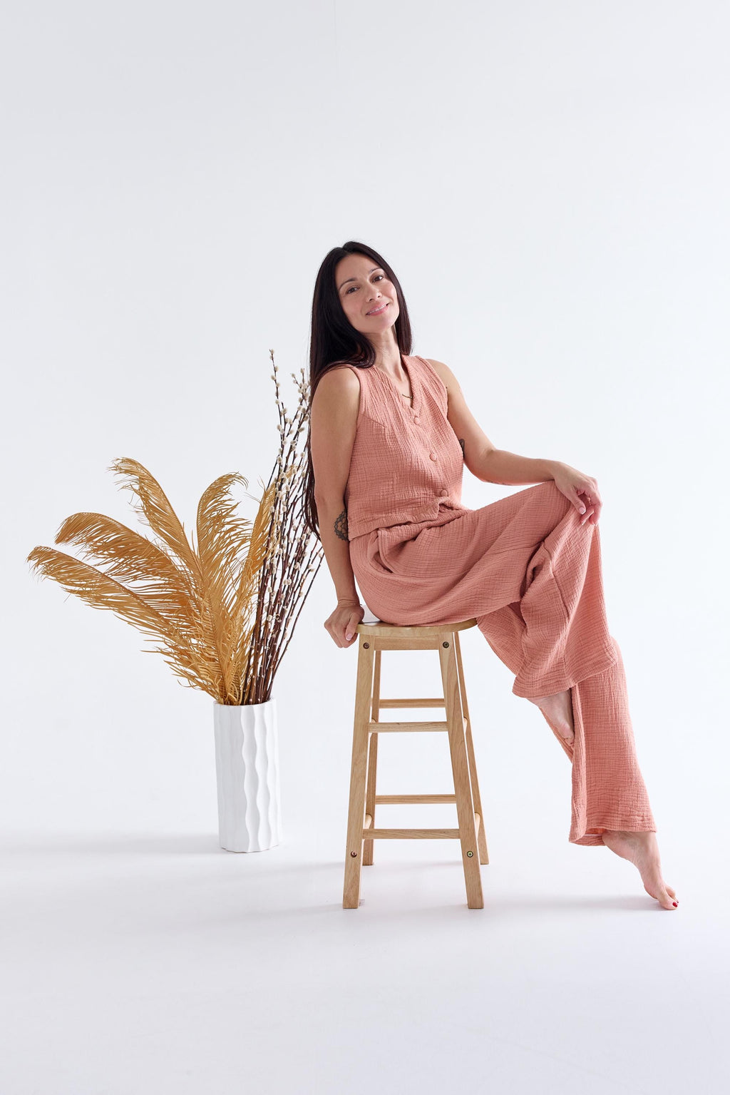 Inez Ivory Cotton Wide-Leg Pants — view 5