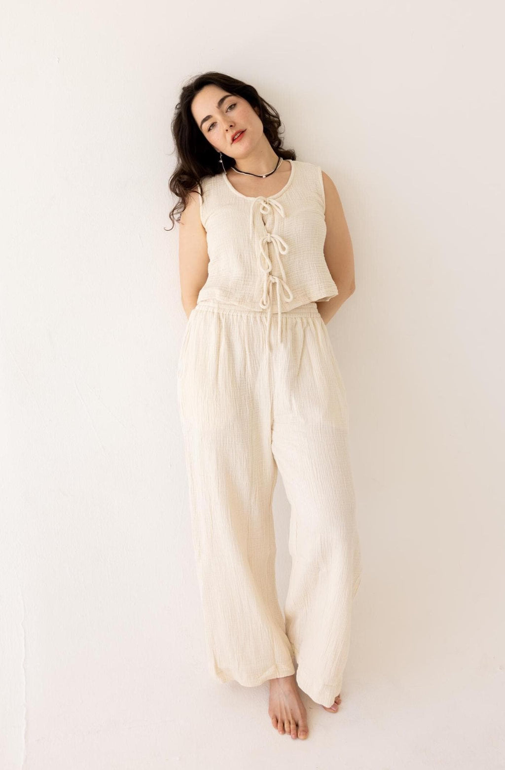 Inez Ivory Cotton Wide-Leg Pants — Arthur's Sportswear