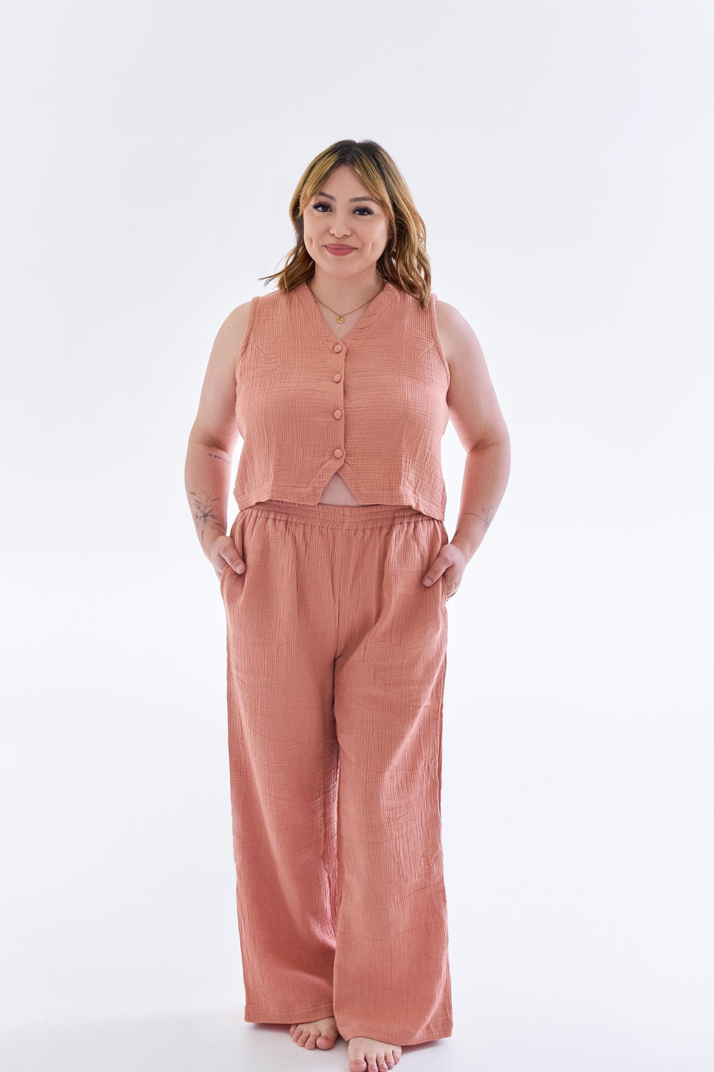 Inez Ivory Cotton Wide-Leg Pants — view 3