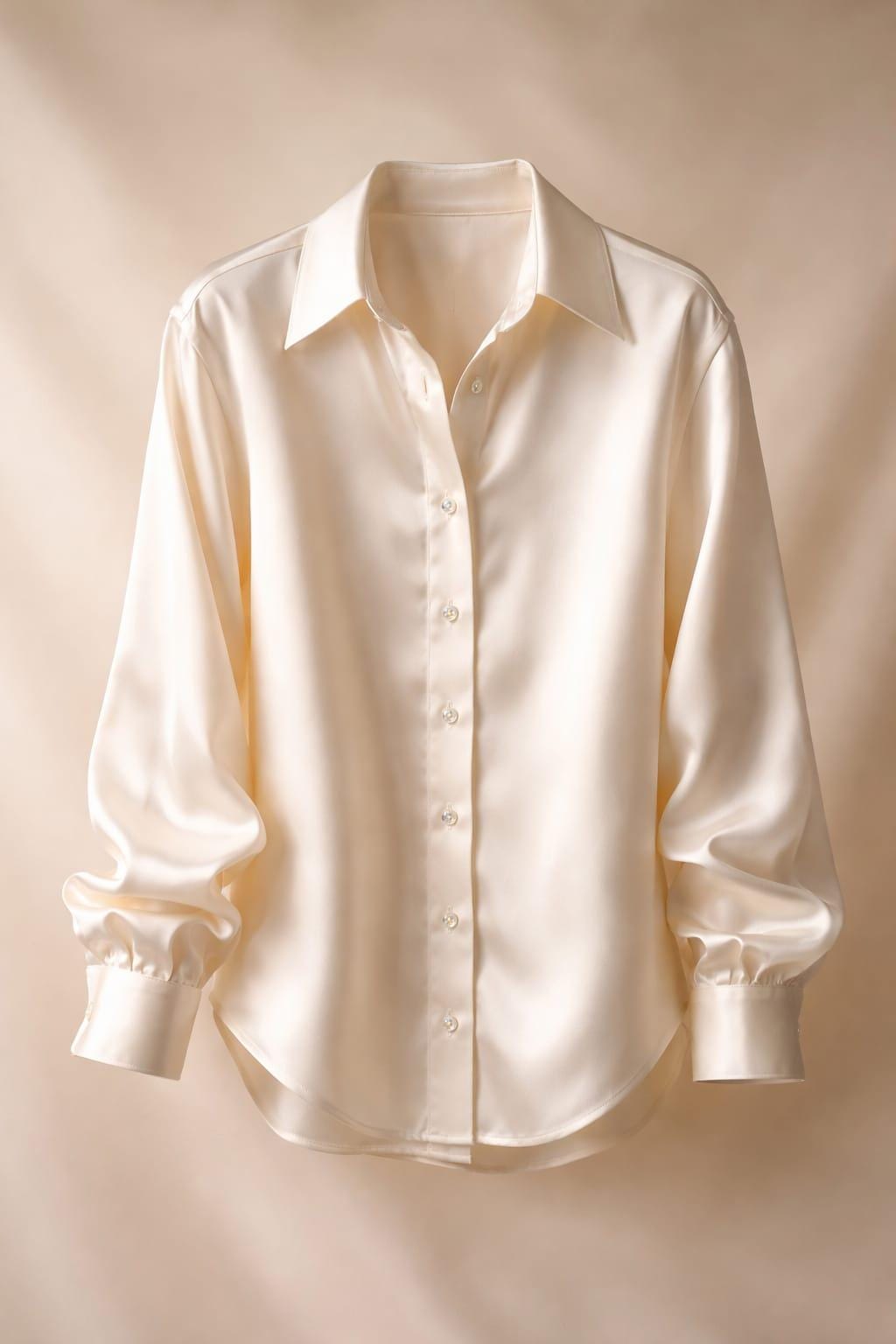 Edie Ivory Satin Button-Down Shirt — view 6