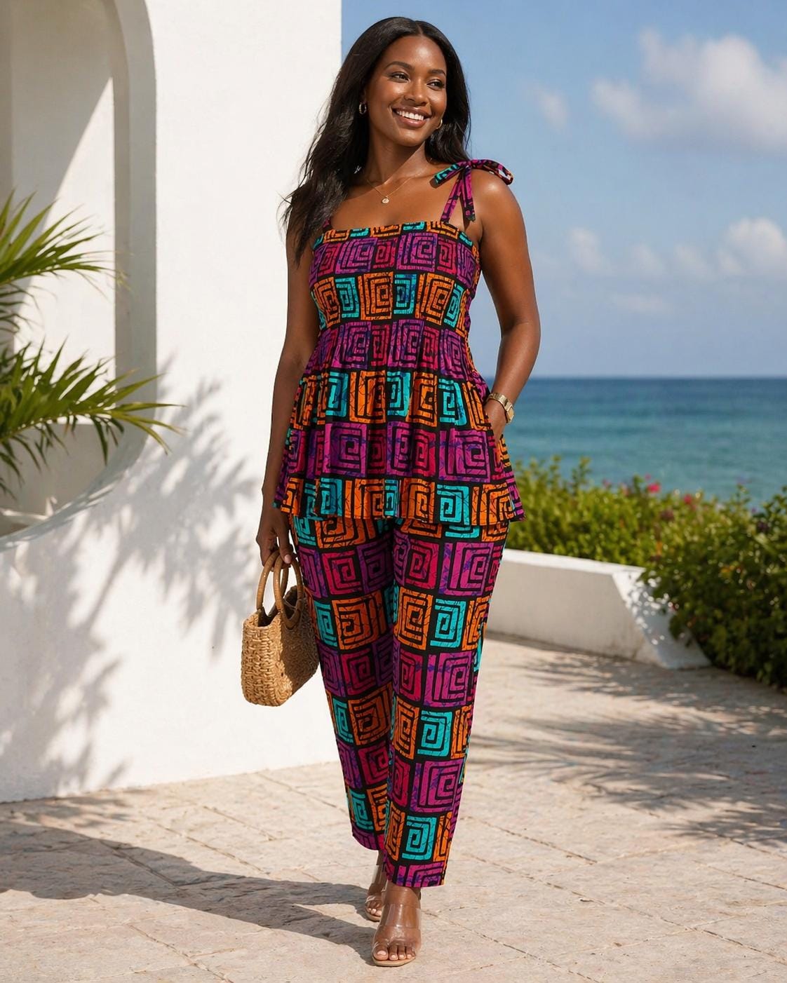 Ava Red Cotton Wrap Two-Piece Set — view 3
